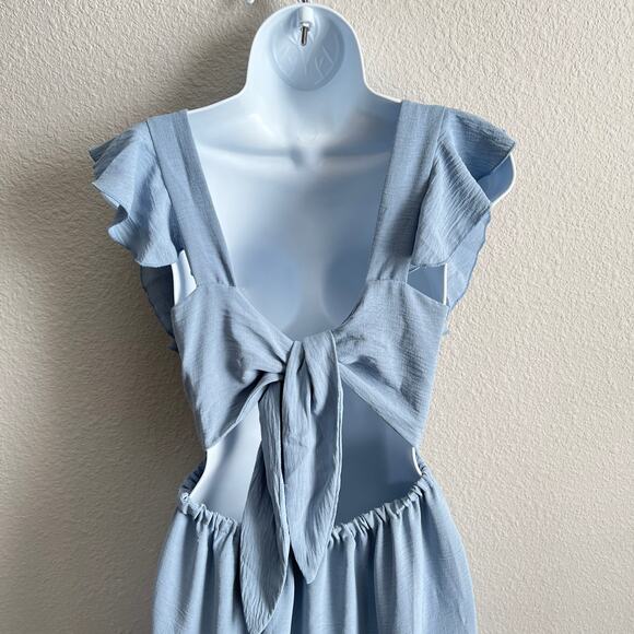 Bishop & Young Sea Blue Santorini Midi Ruffle Dress Women's XS Coquette Cottage - Picture 5 of 9